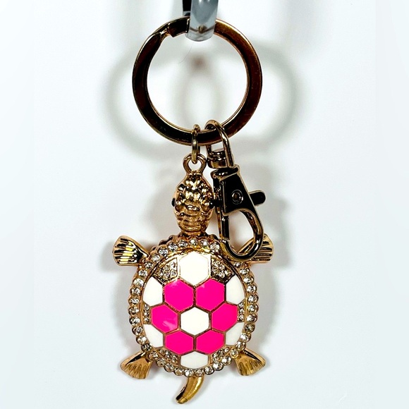 Source Unknown Accessories - Gold Tone Pink Bling Turtle Bag Charm Keychain